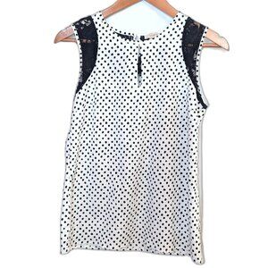 LOFT | Sleeveless Polka Dot & Lace Baby Doll Tank Blouse Black & White | Size XS